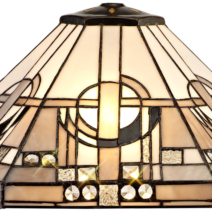 Nelson Lighting NLK00239 Azure 2 Light Octagonal Table Lamp With 40cm Tiffany Shade White/Grey/Black/Clear Crystal/Aged Antique Brass
