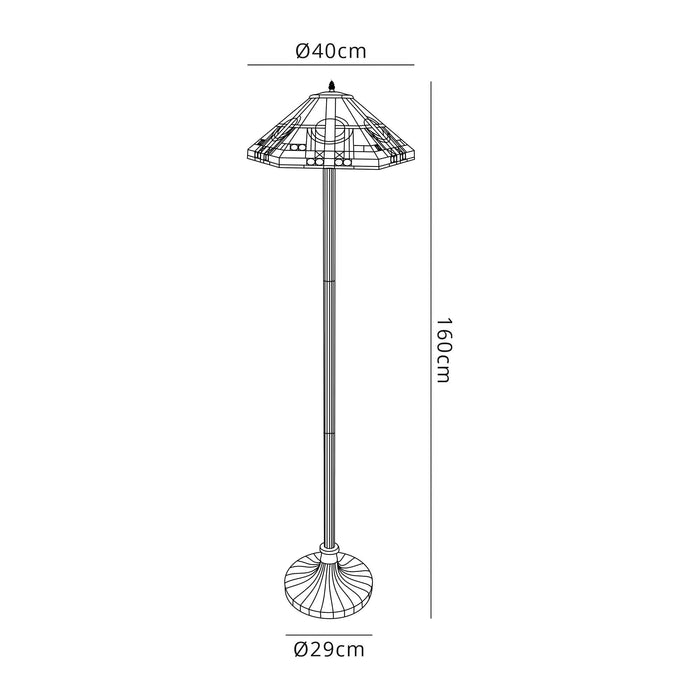 Nelson Lighting NLK00319 Azure 2 Light Stepped Design Floor Lamp With 40cm Tiffany Shade White/Grey/Black/Clear Crystal/Aged Antique Brass
