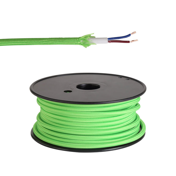 Nelson Lighting NL80799 Apollo 25m Roll Lime Green Braided 2 Core 0.75mm Cable VDE Approved