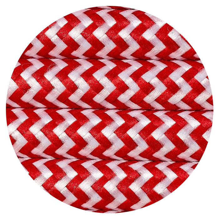 Nelson Lighting NL80879 Apollo 25m Roll Red & White Wave Stripes Braided 2 Core 0.75mm Cable VDE Approved