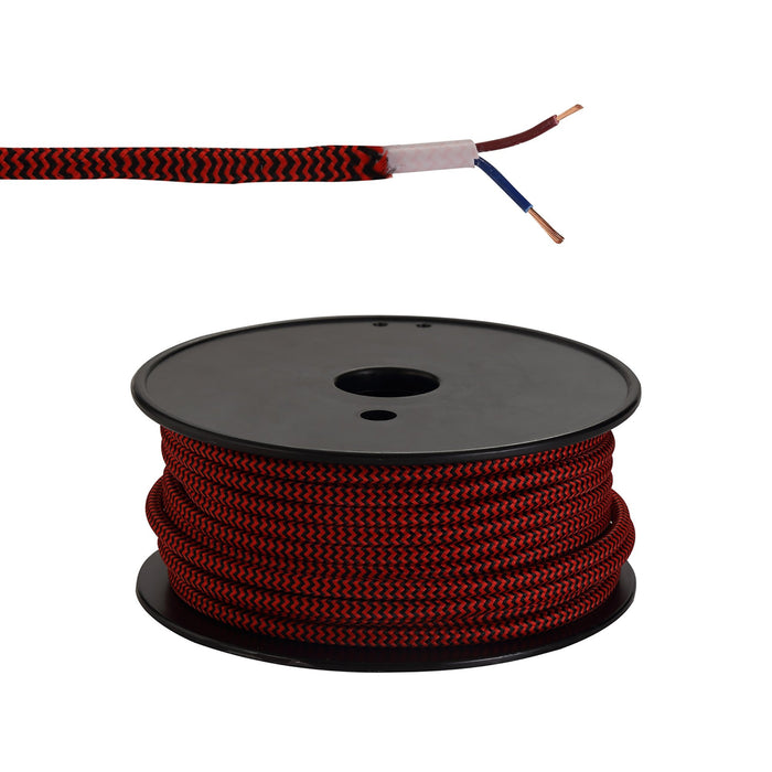 Nelson Lighting NL80889 Apollo 25m Roll Red & Black Wave Stripes Braided 2 Core 0.75mm Cable VDE Approved