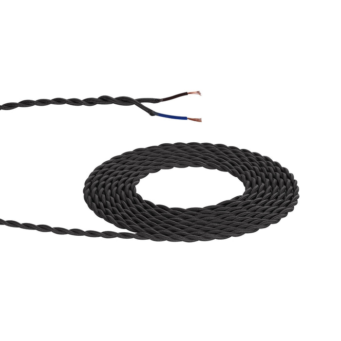 Nelson Lighting NL80909 Apollo 25m Roll Black Braided Twisted 2 Core 0.75mm Cable VDE Approved