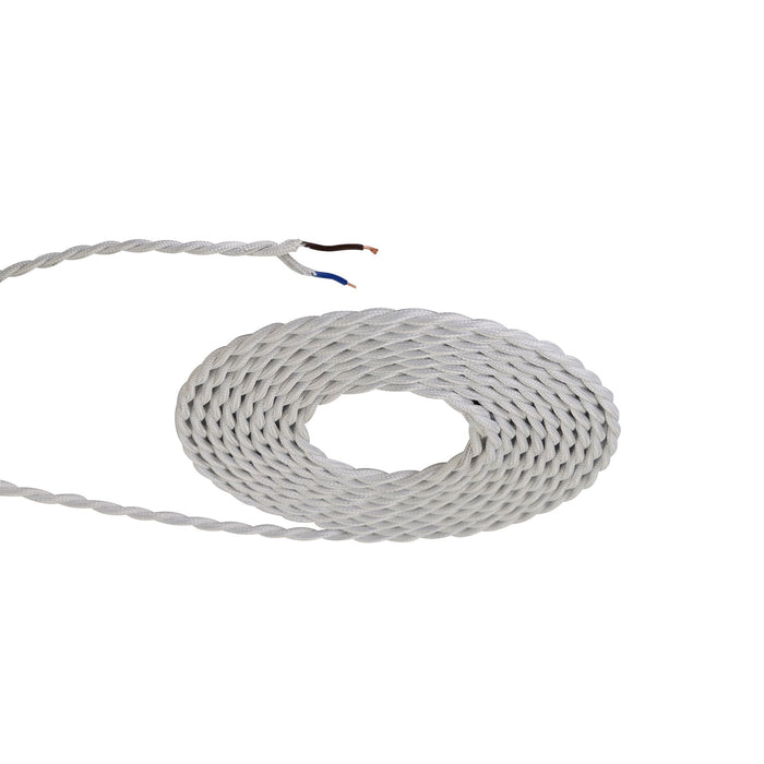 Nelson Lighting NL80919 Apollo 25m Roll White Braided Twisted 2 Core 0.75mm Cable VDE Approved