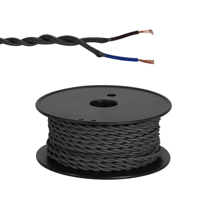 Nelson Lighting NL80929 Apollo 25m Roll Grey Braided Twisted 2 Core 0.75mm Cable VDE Approved