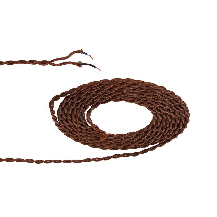 Nelson Lighting NL80949 Apollo 25m Roll Dark Brown Braided Twisted 2 Core 0.75mm Cable VDE Approved