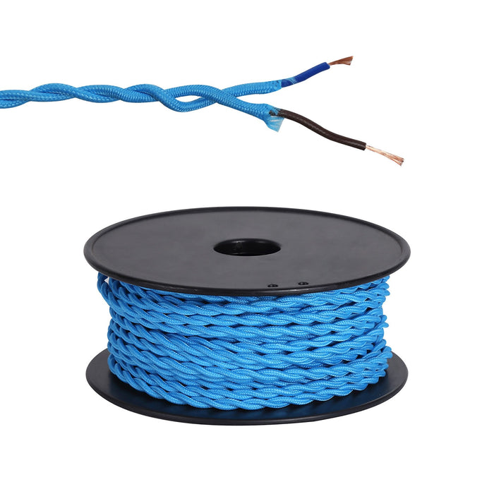 Nelson Lighting NL81009 Apollo 25m Roll Blue Braided Twisted 2 Core 0.75mm Cable VDE Approved