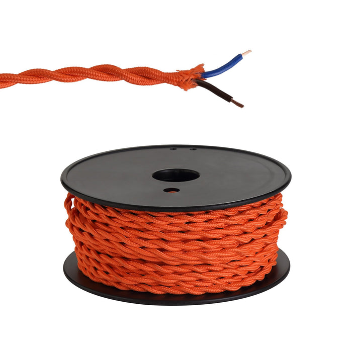 Nelson Lighting NL81039 Apollo 25m Roll Orange Braided Twisted 2 Core 0.75mm Cable VDE Approved
