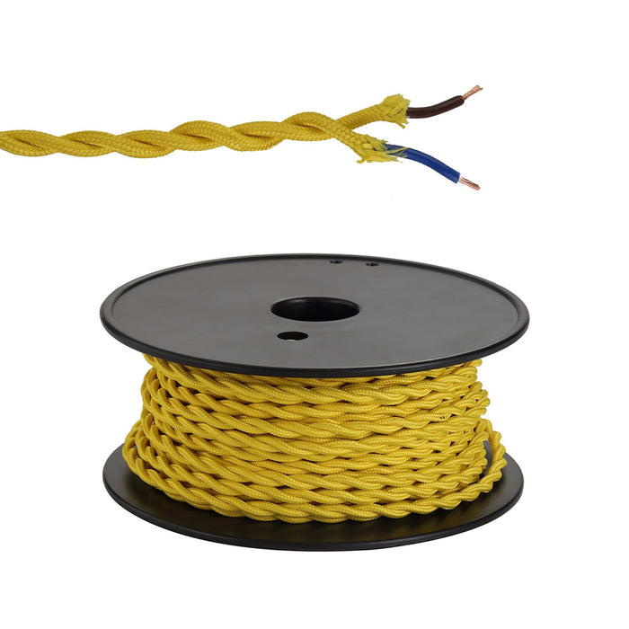 Nelson Lighting NL81049 Apollo 25m Roll Yellow Braided Twisted 2 Core 0.75mm Cable VDE Approved