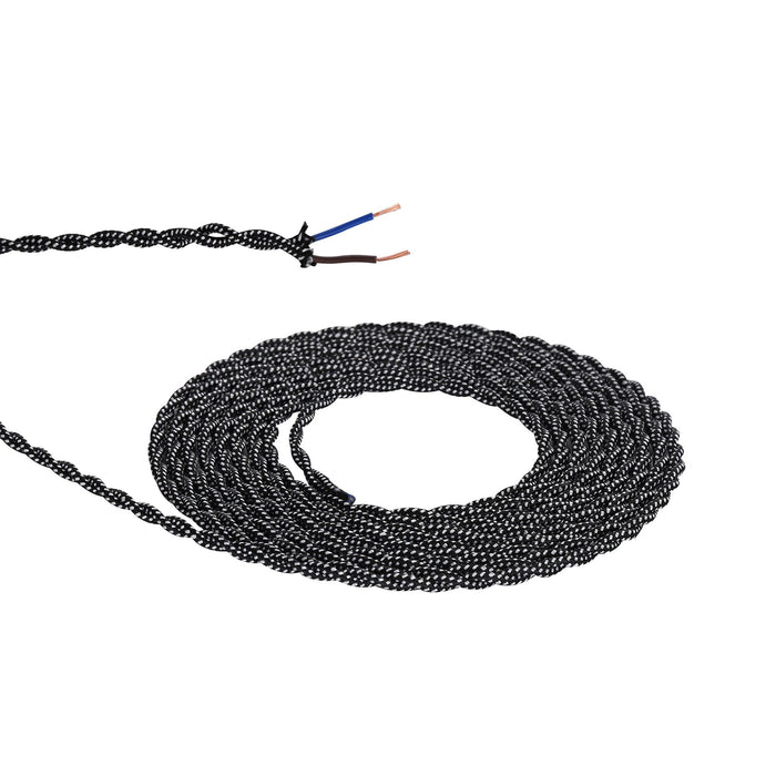 Nelson Lighting NL81079 Apollo 25m Roll Black & White Spot Braided Twisted 2 Core 0.75mm Cable VDE Approved