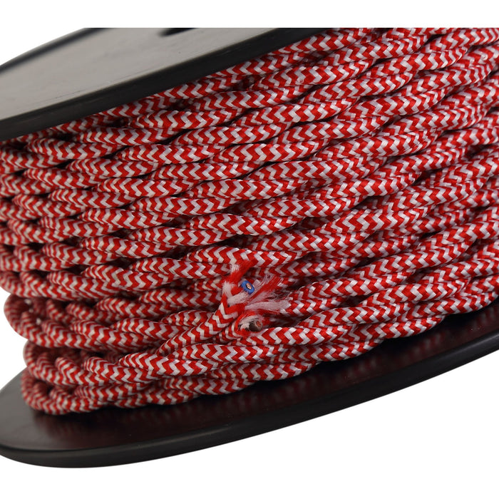 Nelson Lighting NL81089 Apollo 25m Roll Red & White Wave Stripe Braided Twisted 2 Core 0.75mm Cable VDE Approved