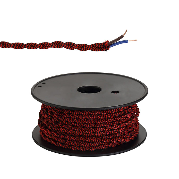 Nelson Lighting NL81099 Apollo 25m Roll Red & Black Wave Stripe Braided Twisted 2 Core 0.75mm Cable VDE Approved