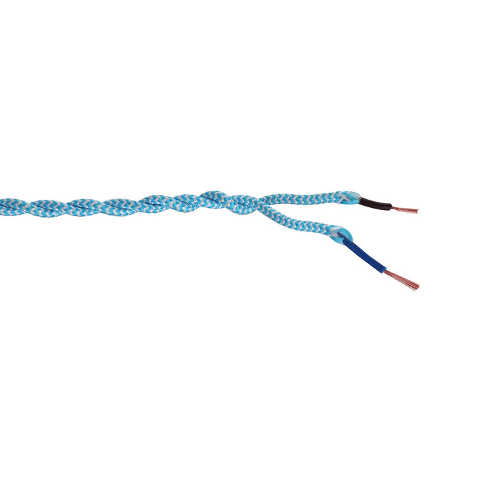 Nelson Lighting NL81109 Apollo 25m Roll Blue & White Wave Stripe Braided Twisted 2 Core 0.75mm Cable VDE Approved