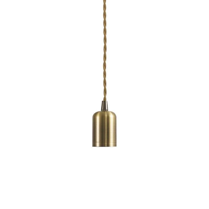 Nelson Lighting NL91419 Apollo E27 (Max 60W) Lampholder Antique Brass With 3m Golden Brown Braided Twisted Cable & Deeper Shade Ring