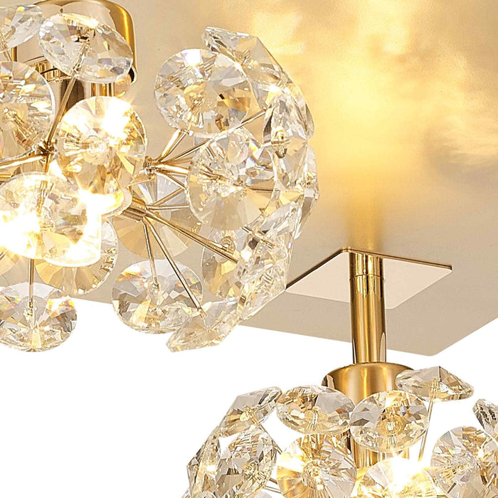 Nelson Lighting NLK15439 Bulge 4 Light Flush Ceiling Light French Gold Crystal