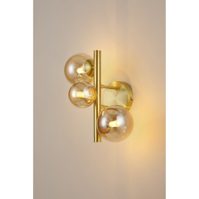 Nelson Lighting NL9324/AM9 Safady 3 Light Wall Light Satin Gold Amber Plated