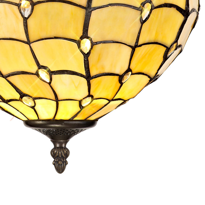 Nelson Lighting NLK00419 Chrisy 3 Light Semi Ceiling With 30cm Tiffany Shade Beige/Clear Crystal/Aged Antique Brass