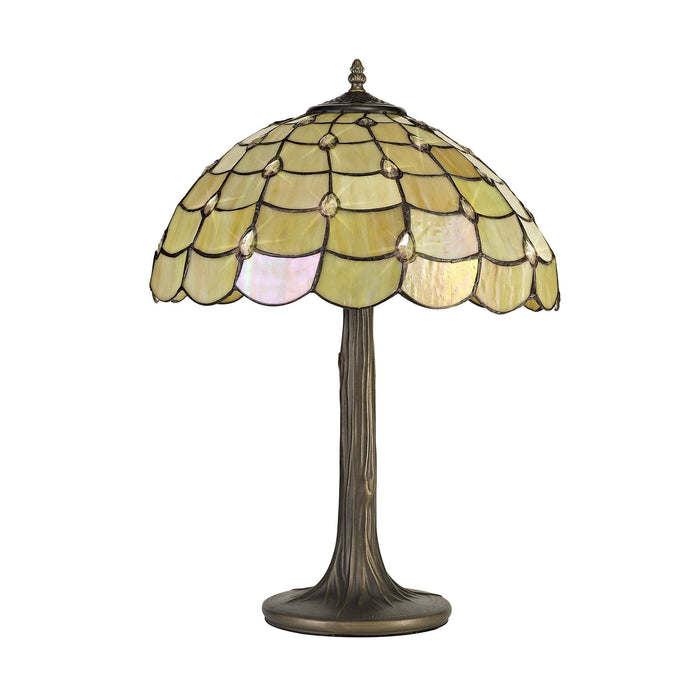 Nelson Lighting NLK00449 Chrisy 2 Light Tree Like Table Lamp With 40cm Tiffany Shade Beige/Clear Crystal/Aged Antique Brass