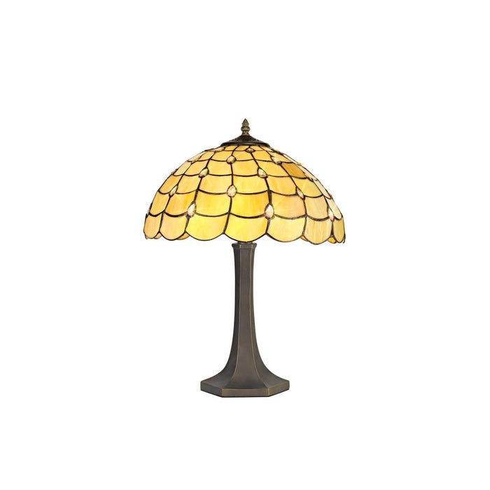 Nelson Lighting NLK00469 Chrisy 2 Light Octagonal Table Lamp With 40cm Tiffany Shade Beige/Clear Crystal/Aged Antique Brass