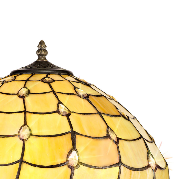 Nelson Lighting NLK00529 Chrisy 2 Light Octagonal Floor Lamp With 40cm Tiffany Shade Beige/Clear Crystal/Aged Antique Brass