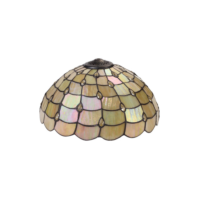 Nelson Lighting NLK00529 Chrisy 2 Light Octagonal Floor Lamp With 40cm Tiffany Shade Beige/Clear Crystal/Aged Antique Brass