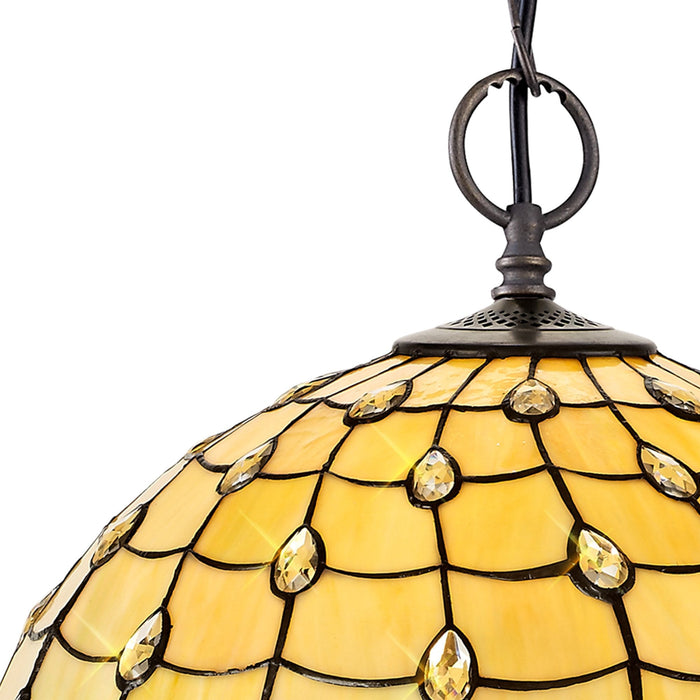 Nelson Lighting NLK00579 Chrisy 2 Light Down Lighter Pendant With 50cm Tiffany Shade Beige/Clear Crystal/Aged Antique Brass