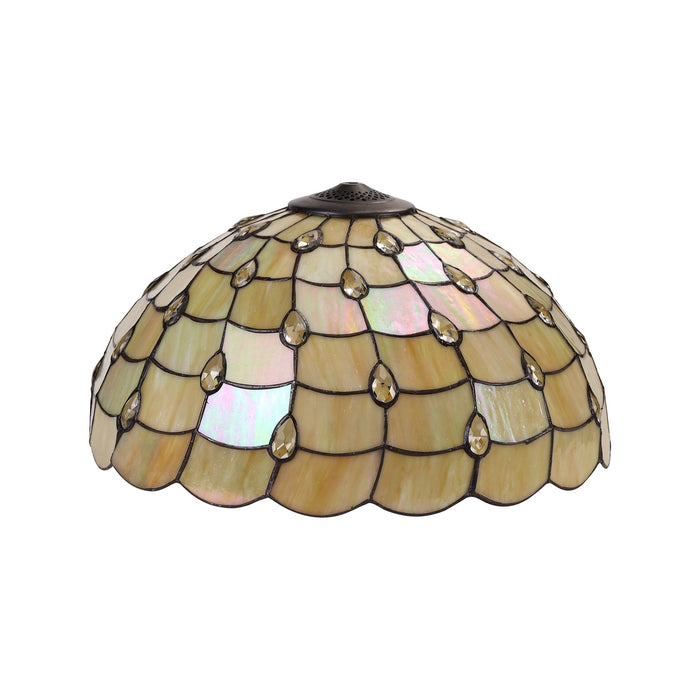 Nelson Lighting NLK00579 Chrisy 2 Light Down Lighter Pendant With 50cm Tiffany Shade Beige/Clear Crystal/Aged Antique Brass