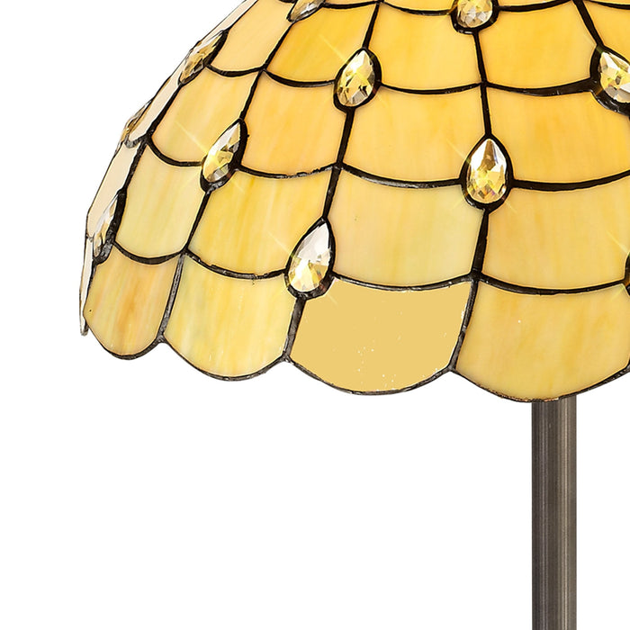 Nelson Lighting NLK00609 Chrisy 2 Light Octagonal Floor Lamp With 50cm Tiffany Shade Beige/Clear Crystal/Aged Antique Brass