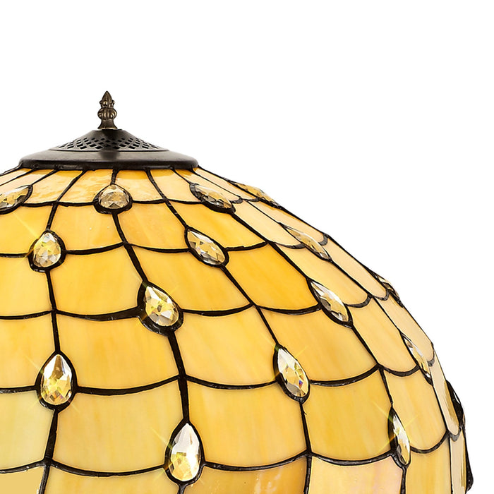 Nelson Lighting NLK00609 Chrisy 2 Light Octagonal Floor Lamp With 50cm Tiffany Shade Beige/Clear Crystal/Aged Antique Brass