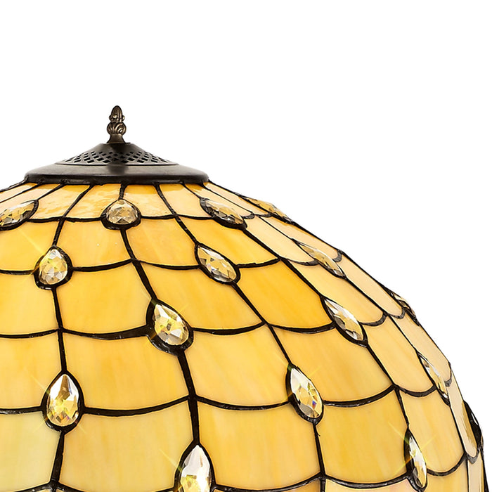 Nelson Lighting NLK00619 Chrisy 2 Light Leaf Design Floor Lamp With 50cm Tiffany Shade Beige/Clear Crystal/Aged Antique Brass