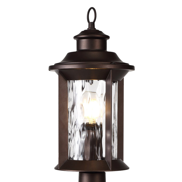 Nelson Lighting NL75579 Ellen Outdoor Pedestal Lamp 1 Light Antique Bronze/Clear Ripple Glass