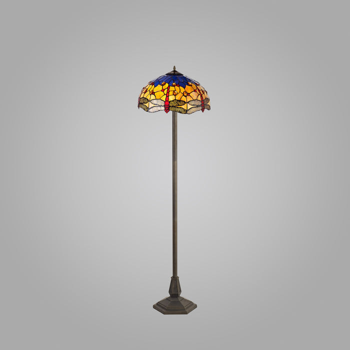 Nelson Lighting NLK00819 Heidi 2 Light Octagonal Floor Lamp With 40cm Tiffany Shade Blue/Orange/Crystal/Aged Antique Brass