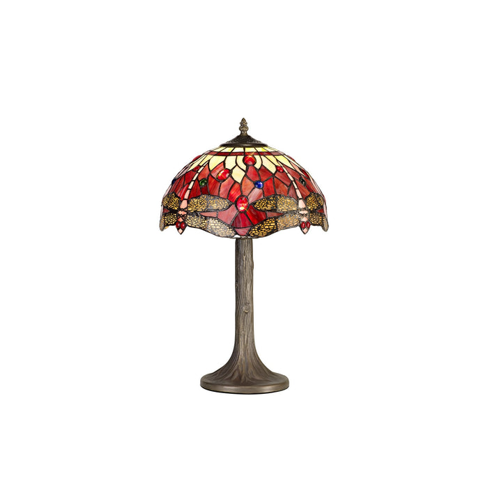 Nelson Lighting NLK00869 Heidi 1 Light Tree Like Table Lamp With 30cm Tiffany Shade Purple/Pink/Crystal/Aged Antique Brass