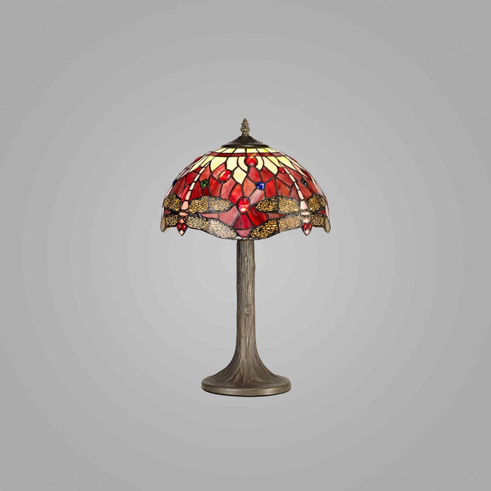 Nelson Lighting NLK00869 Heidi 1 Light Tree Like Table Lamp With 30cm Tiffany Shade Purple/Pink/Crystal/Aged Antique Brass