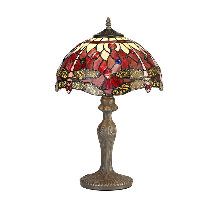 Nelson Lighting NLK00879 Heidi 1 Light Curved Table Lamp With 30cm Tiffany Shade Purple/Pink/Crystal/Aged Antique Brass