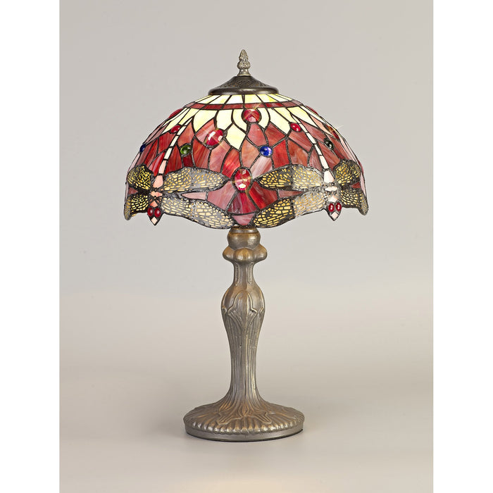 Nelson Lighting NLK00879 Heidi 1 Light Curved Table Lamp With 30cm Tiffany Shade Purple/Pink/Crystal/Aged Antique Brass