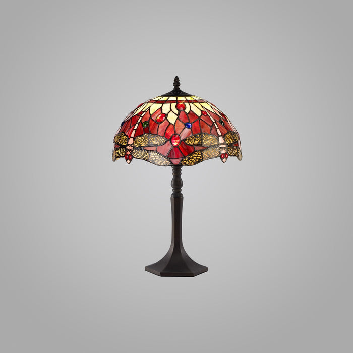 Nelson Lighting NLK00889 Heidi 1 Light Octagonal Table Lamp With 30cm Tiffany Shade Purple/Pink/Crystal/Aged Antique Brass