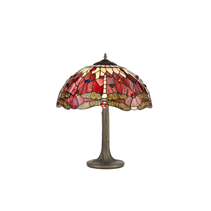 Nelson Lighting NLK00969 Heidi 2 Light Tree Like Table Lamp With 40cm Tiffany Shade Purple/Pink/Crystal/Aged Antique Brass