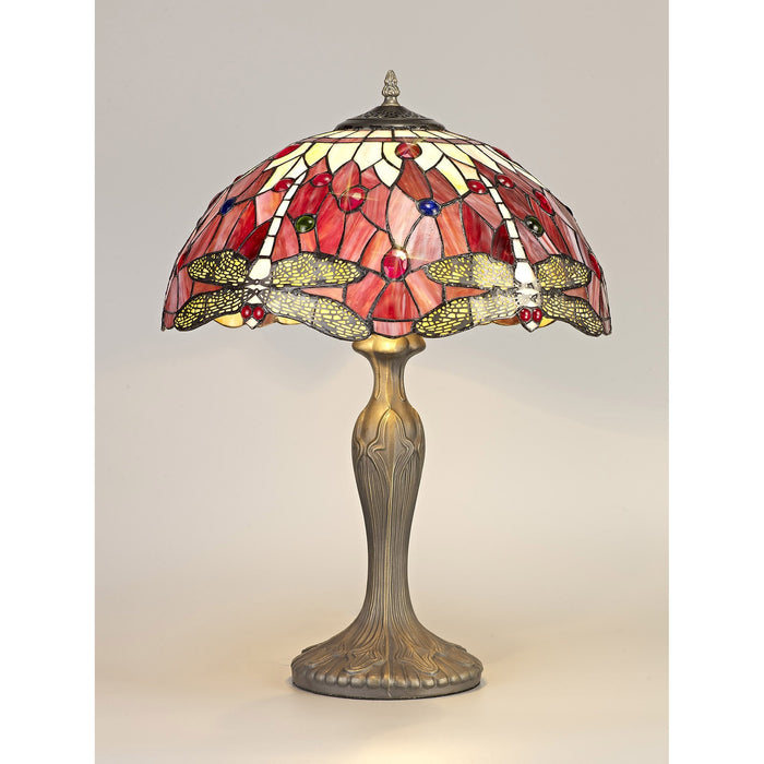 Nelson Lighting NLK00979 Heidi 2 Light Curved Table Lamp With 40cm Tiffany Shade Purple/Pink/Crystal/Aged Antique Brass