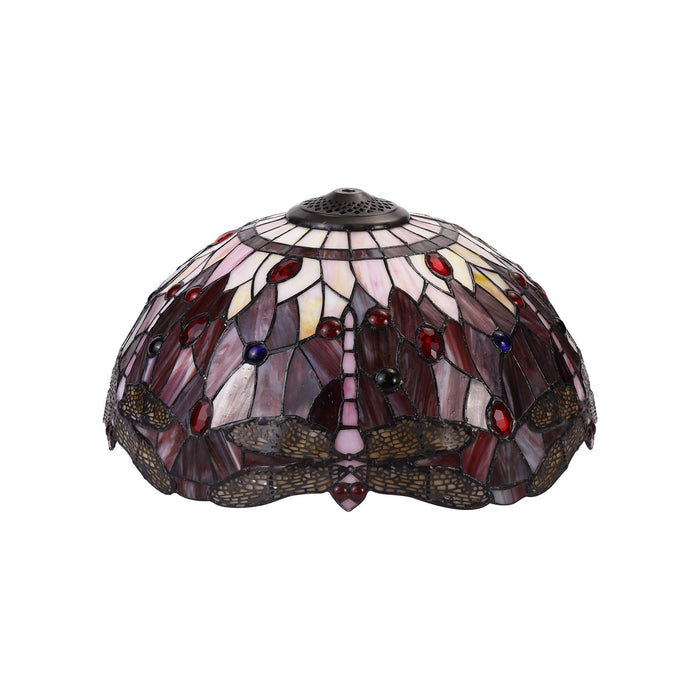 Nelson Lighting NLK00989 Heidi 2 Light Octagonal Table Lamp With 40cm Tiffany Shade Purple/Pink/Crystal/Aged Antique Brass