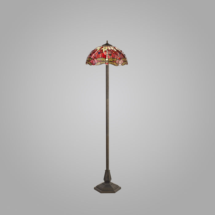 Nelson Lighting NLK01049 Heidi 2 Light Octagonal Floor Lamp With 40cm Tiffany Shade Purple/Pink/Crystal/Aged Antique Brass