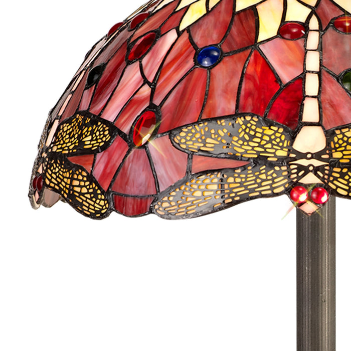 Nelson Lighting NLK01049 Heidi 2 Light Octagonal Floor Lamp With 40cm Tiffany Shade Purple/Pink/Crystal/Aged Antique Brass
