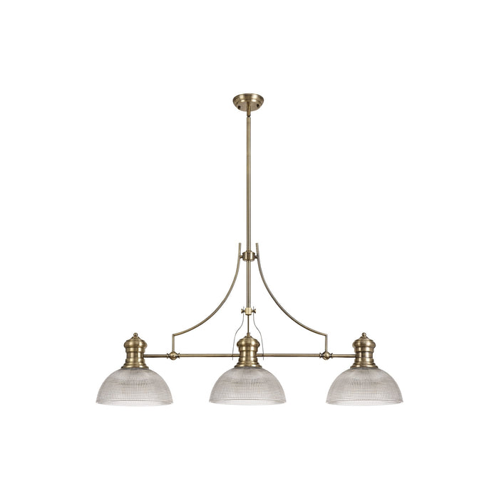 Nelson Lighting NLK03639 Louis 3 Light Telescopic Pendant With 30cm Prismatic Glass Shade Antique Brass/Clear