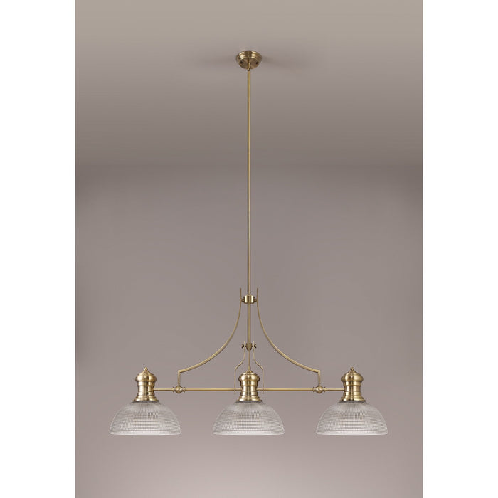 Nelson Lighting NLK03639 Louis 3 Light Telescopic Pendant With 30cm Prismatic Glass Shade Antique Brass/Clear