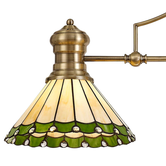 Nelson Lighting NLK04709 Louis/Umbrian 3 Light Telescopic Pendant With 30cm Tiffany Shade Antique Brass/Green/CRome/Crystal