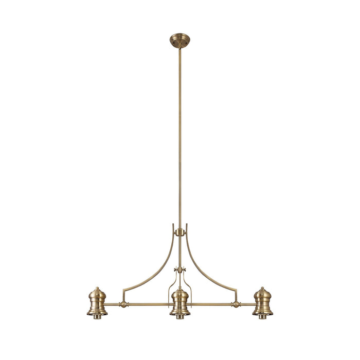 Nelson Lighting NLK04709 Louis/Umbrian 3 Light Telescopic Pendant With 30cm Tiffany Shade Antique Brass/Green/CRome/Crystal