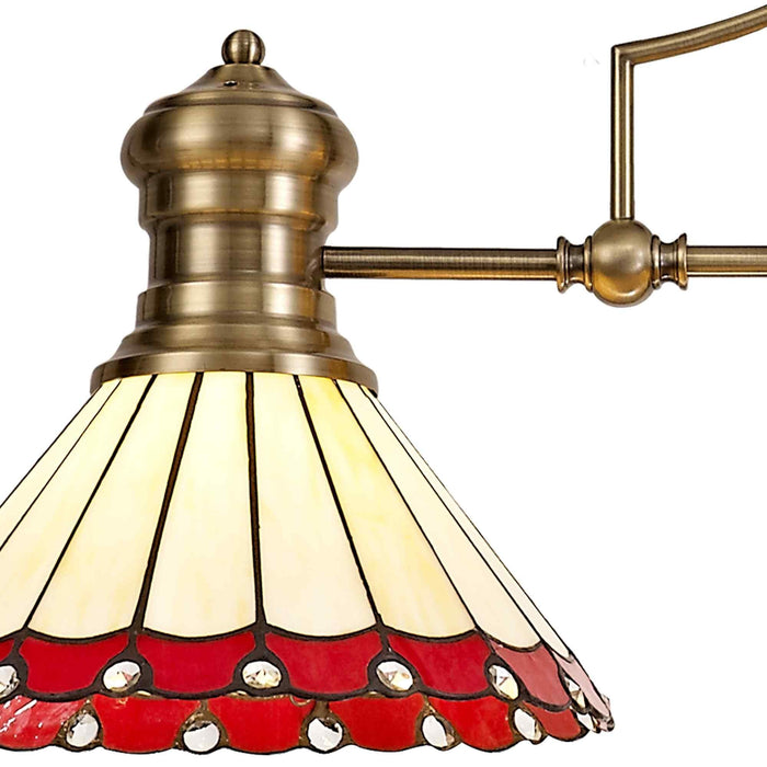 Nelson Lighting NLK04729 Louis/Umbrian 3 Light Telescopic Pendant With 30cm Tiffany Shade Antique Brass/Red/CRome/Crystal