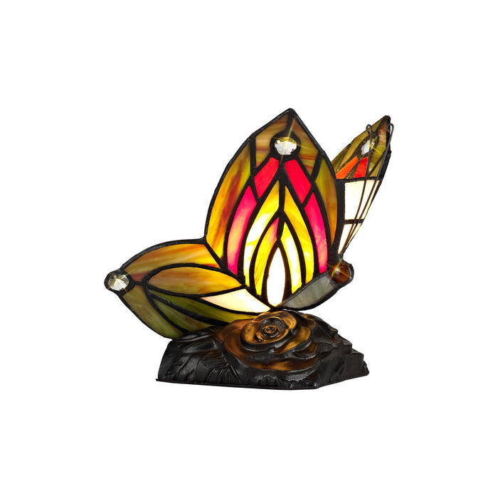 Nelson Lighting NL72999 Monty Tiffany Butterfly Table Lamp 1 Light Black Base With Green/Red Glass With Clear Crystal