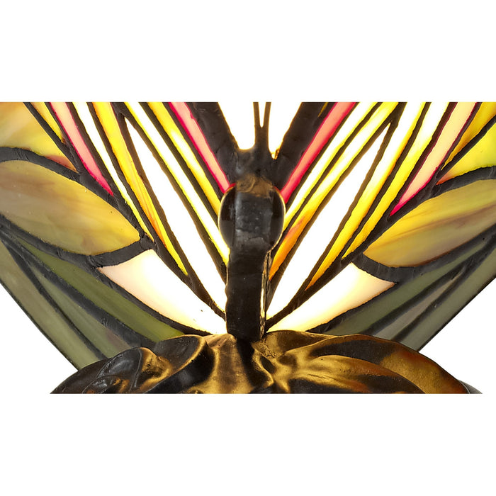 Nelson Lighting NL72999 Monty Tiffany Butterfly Table Lamp 1 Light Black Base With Green/Red Glass With Clear Crystal