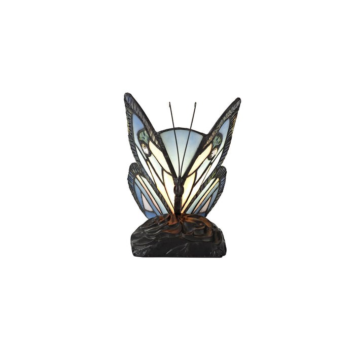Nelson Lighting NL73009 Monty Tiffany Butterfly Table Lamp 1 Light Black Base With Blue/Pink Glass With Clear Crystal