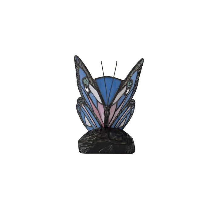 Nelson Lighting NL73009 Monty Tiffany Butterfly Table Lamp 1 Light Black Base With Blue/Pink Glass With Clear Crystal